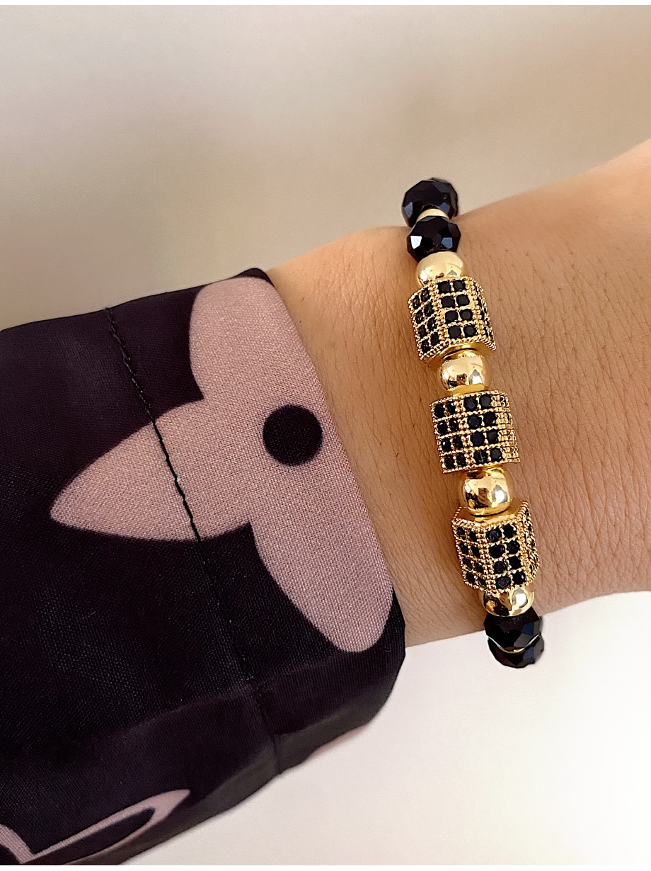 Bratara dama model deosebit cu margele negre si forme cu pietricele stralucitoare