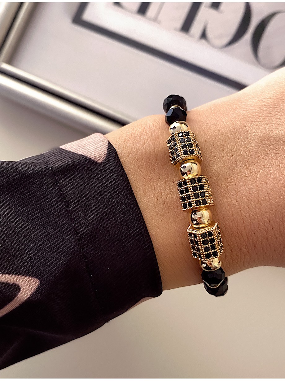 Bratara dama model deosebit cu margele negre si forme cu pietricele stralucitoare