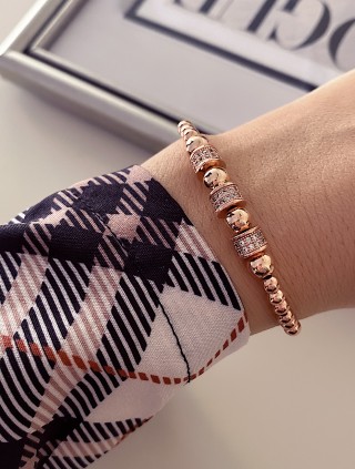 Bratara dama model deosebit cu margele roz si forme cu pietricele roz