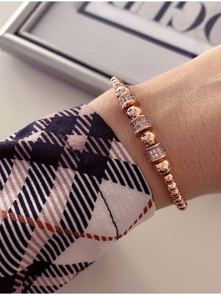 Bratara dama model deosebit cu margele roz si forme cu pietricele roz