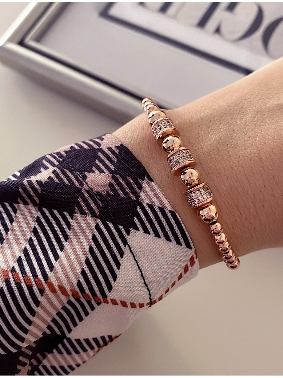 Bratara dama model deosebit cu margele roz si forme cu pietricele roz