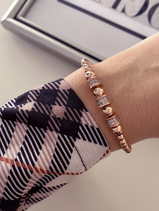 Bratara dama model deosebit cu margele roz si forme cu pietricele roz