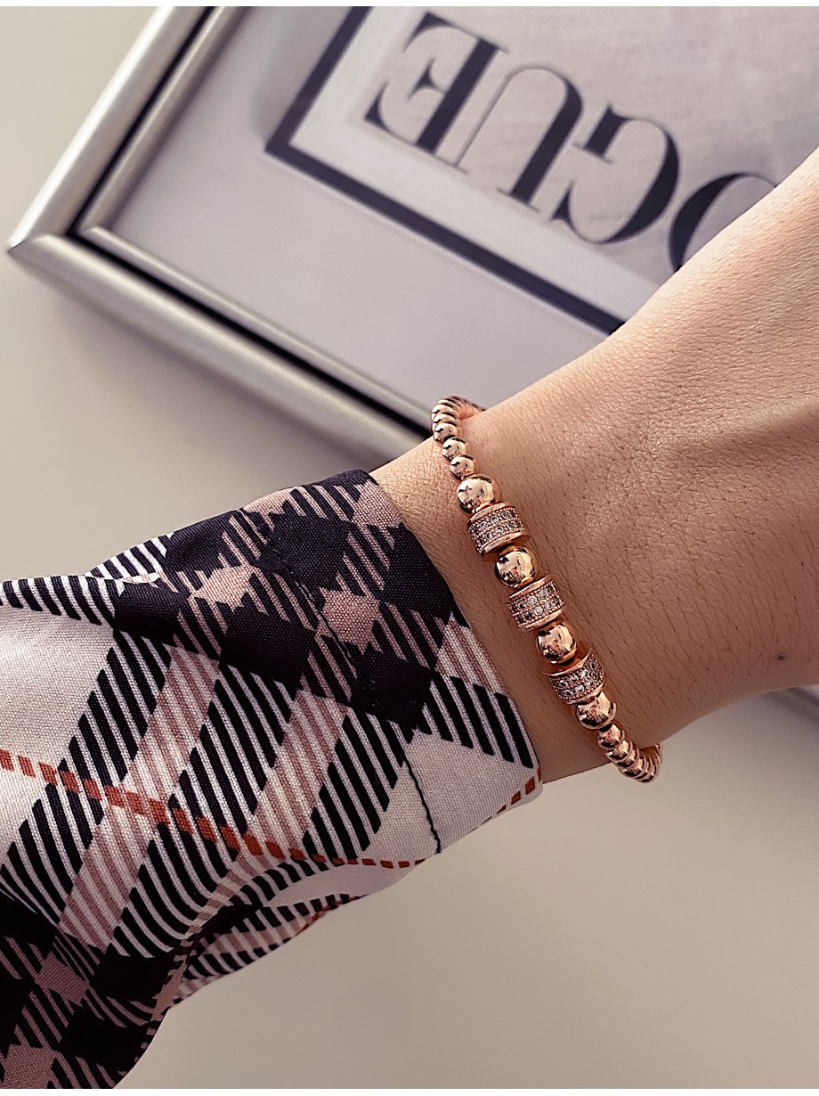 Bratara dama model deosebit cu margele roz si forme cu pietricele roz