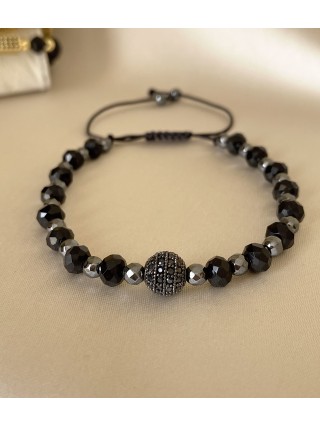 Bratara dama model deosebit cu margele negre si biluta cu pietricele negre