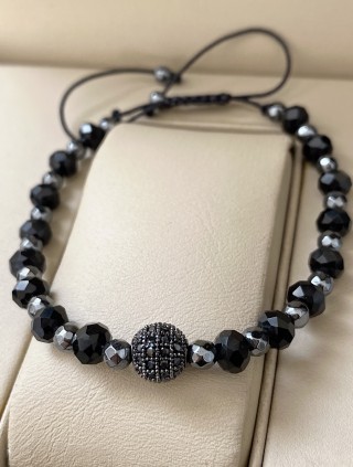 Bratara dama model deosebit cu margele negre si biluta cu pietricele negre