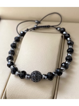 Bratara dama model deosebit cu margele negre si biluta cu pietricele negre