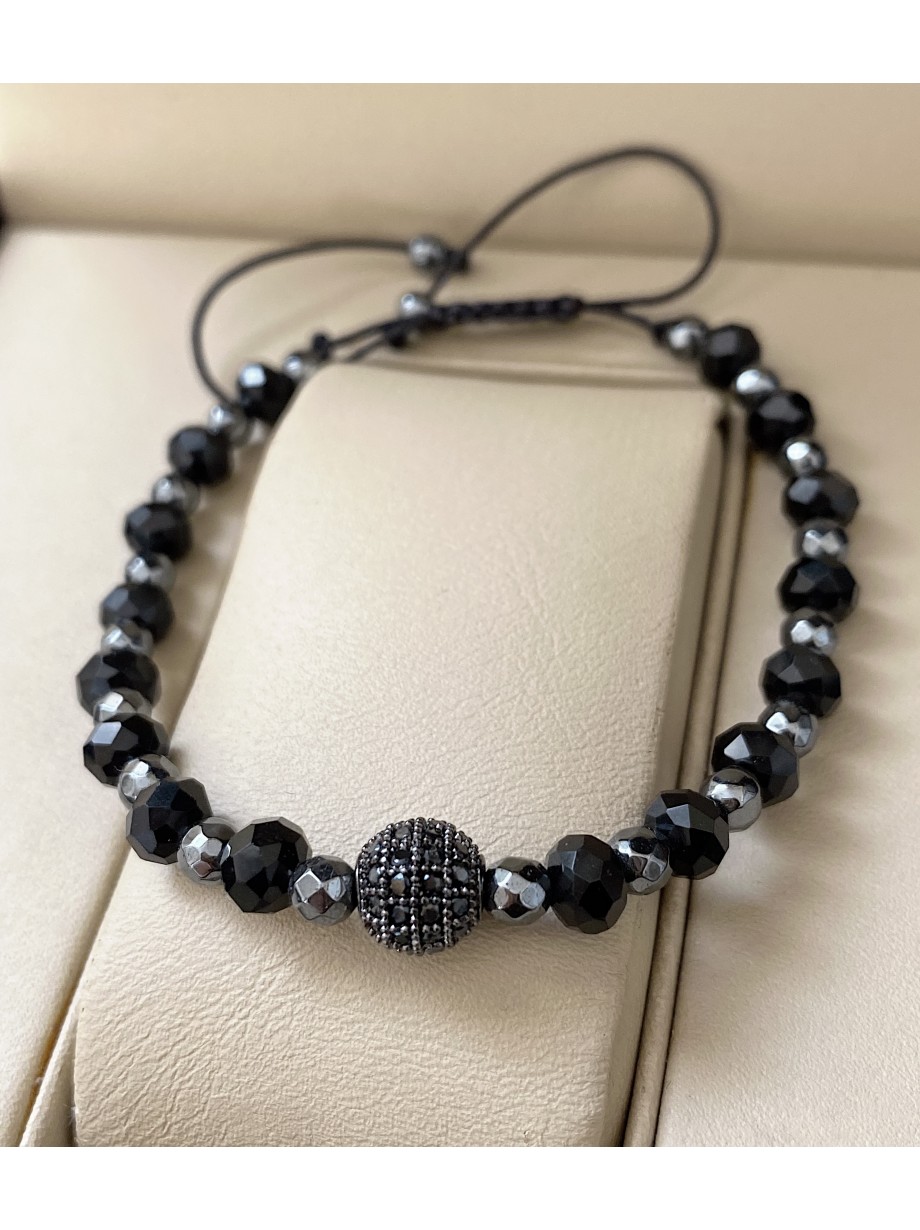 Bratara dama model deosebit cu margele negre si biluta cu pietricele negre