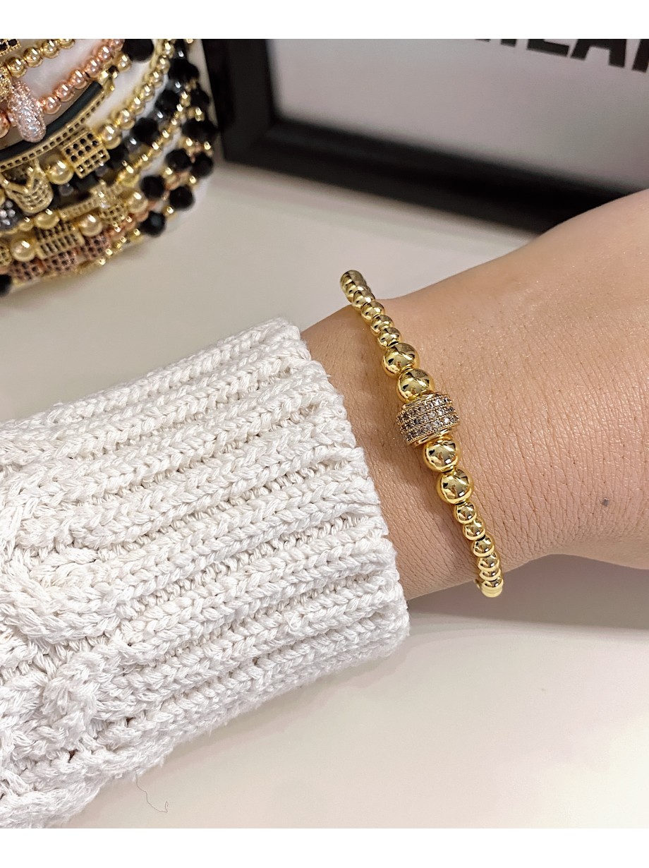 Bratara dama model deosebit cu margele aurii si biluta cu pietricele albe