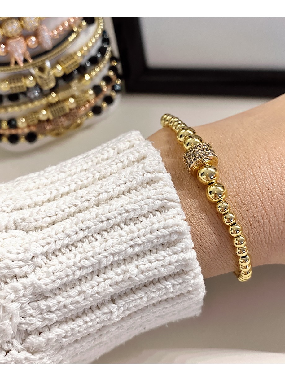 Bratara dama model deosebit cu margele aurii si biluta cu pietricele albe