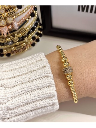 Bratara dama model deosebit cu margele aurii si biluta cu pietricele albe