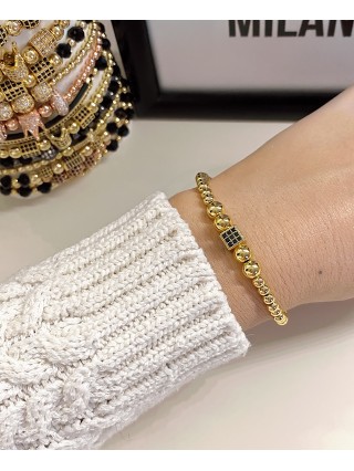 Bratara dama model deosebit cu margele aurii si patrat cu pietricele negre