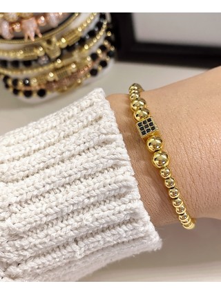 Bratara dama model deosebit cu margele aurii si patrat cu pietricele negre