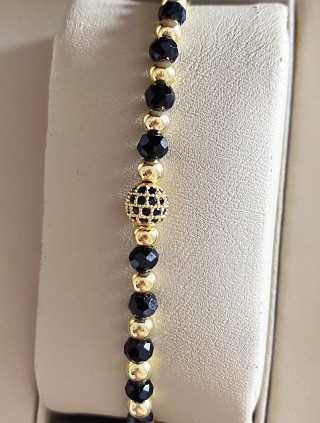 Bratara dama model deosebit cu margele aurii si negre si biluta cu pietricele negre