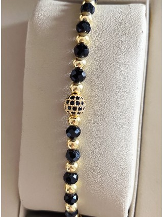 Bratara dama model deosebit cu margele aurii si negre si biluta cu pietricele negre