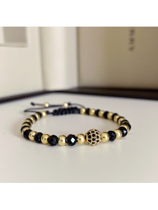 Bratara dama model deosebit cu margele aurii si negre si biluta cu pietricele negre