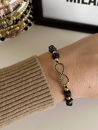 Bratara dama model deosebit cu margele negre si infinit cu pietricele negre