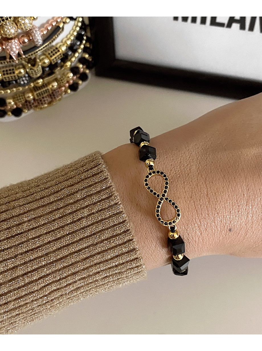 Bratara dama model deosebit cu margele negre si infinit cu pietricele negre