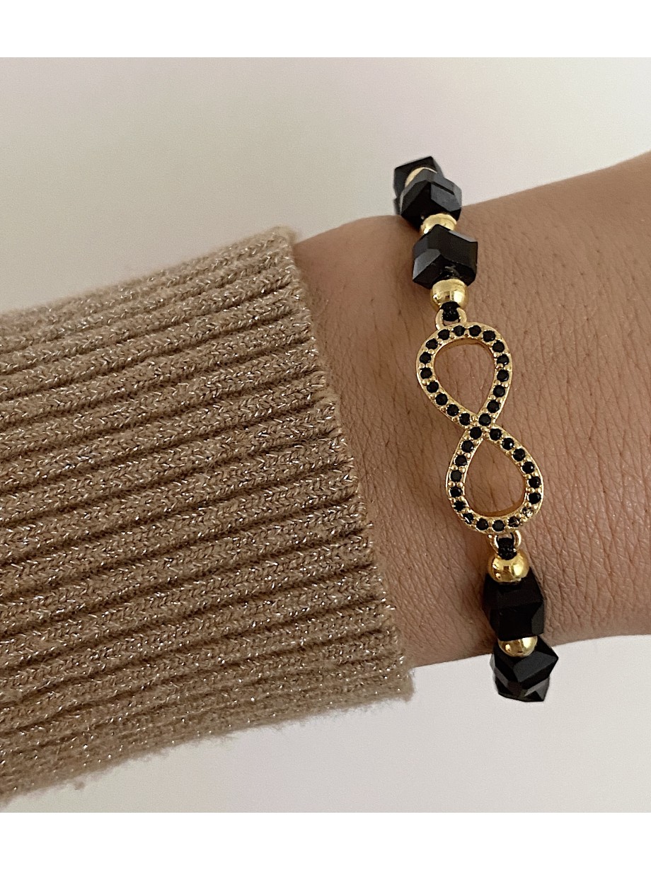 Bratara dama model deosebit cu margele negre si infinit cu pietricele negre