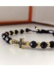 Bratara dama model deosebit cu margele negre si cruce cu pietricele negre