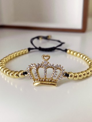 Bratara dama model deosebit cu margele aurii si coroana cu pietricele stralucitoare
