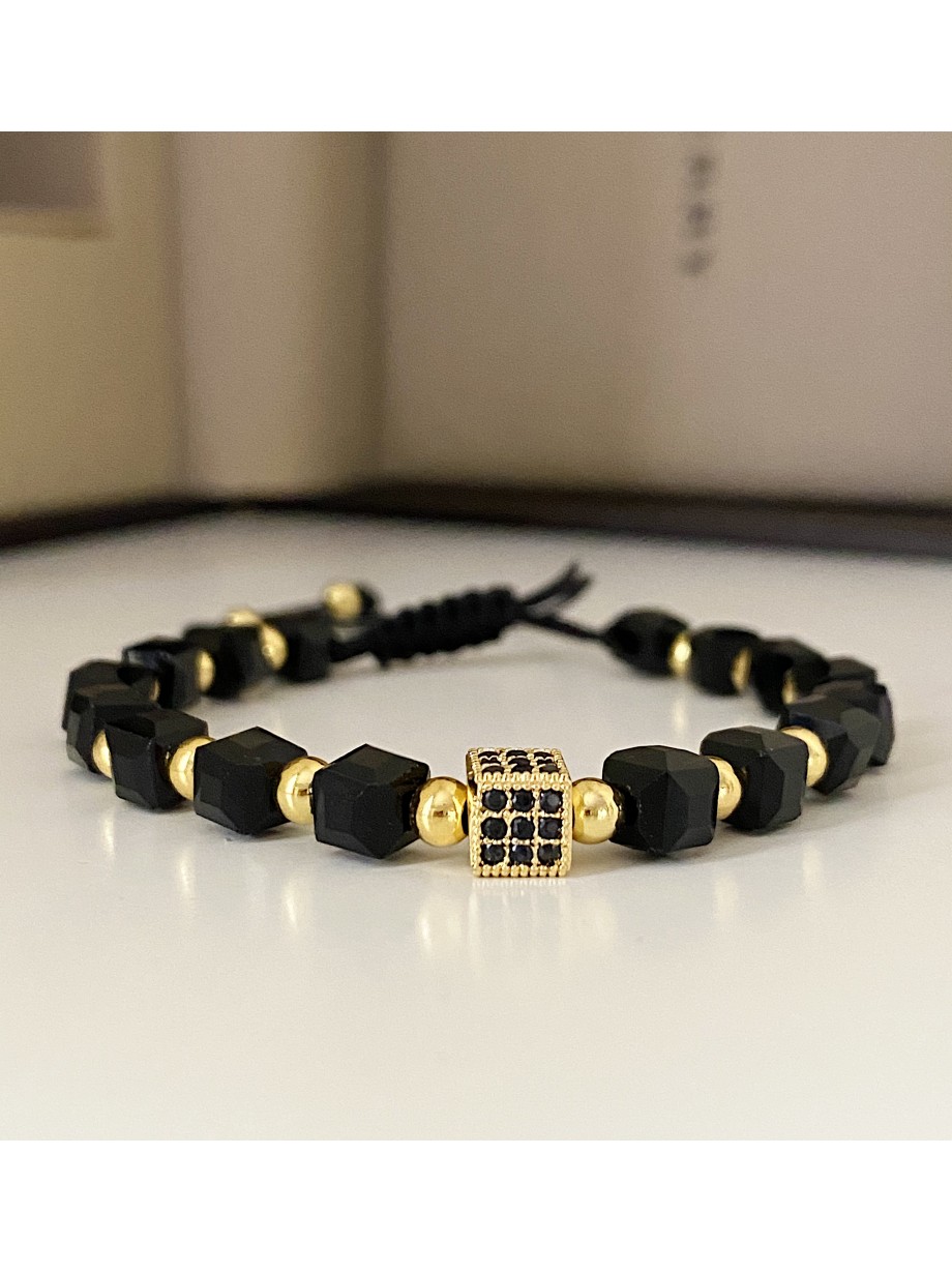 Bratara dama model deosebit cu margele negre si patrat cu pietricele negre