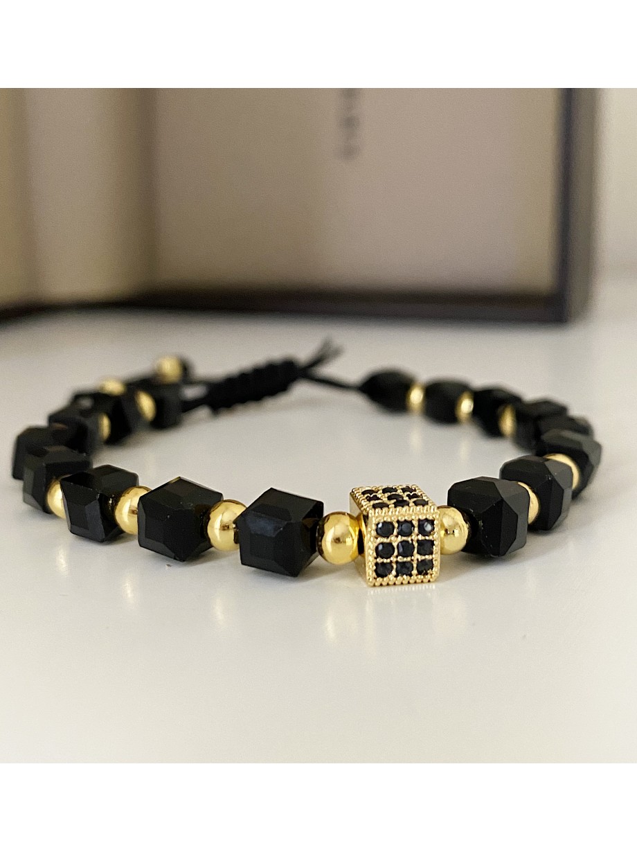 Bratara dama model deosebit cu margele negre si patrat cu pietricele negre