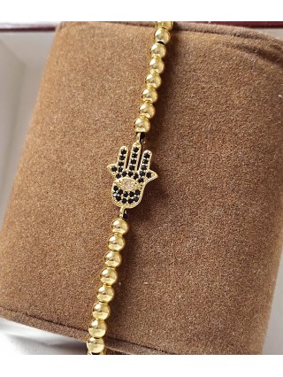 Bratara dama model deosebit cu margele aurii si palma cu pietricele negre