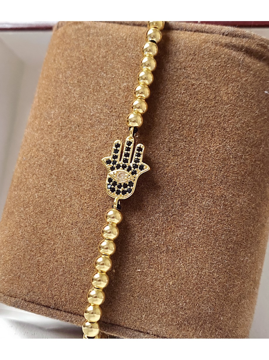 Bratara dama model deosebit cu margele aurii si palma cu pietricele negre