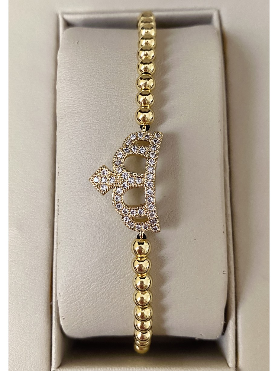 Bratara dama model deosebit cu margele aurii si coroana cu pietricele stralucitoare