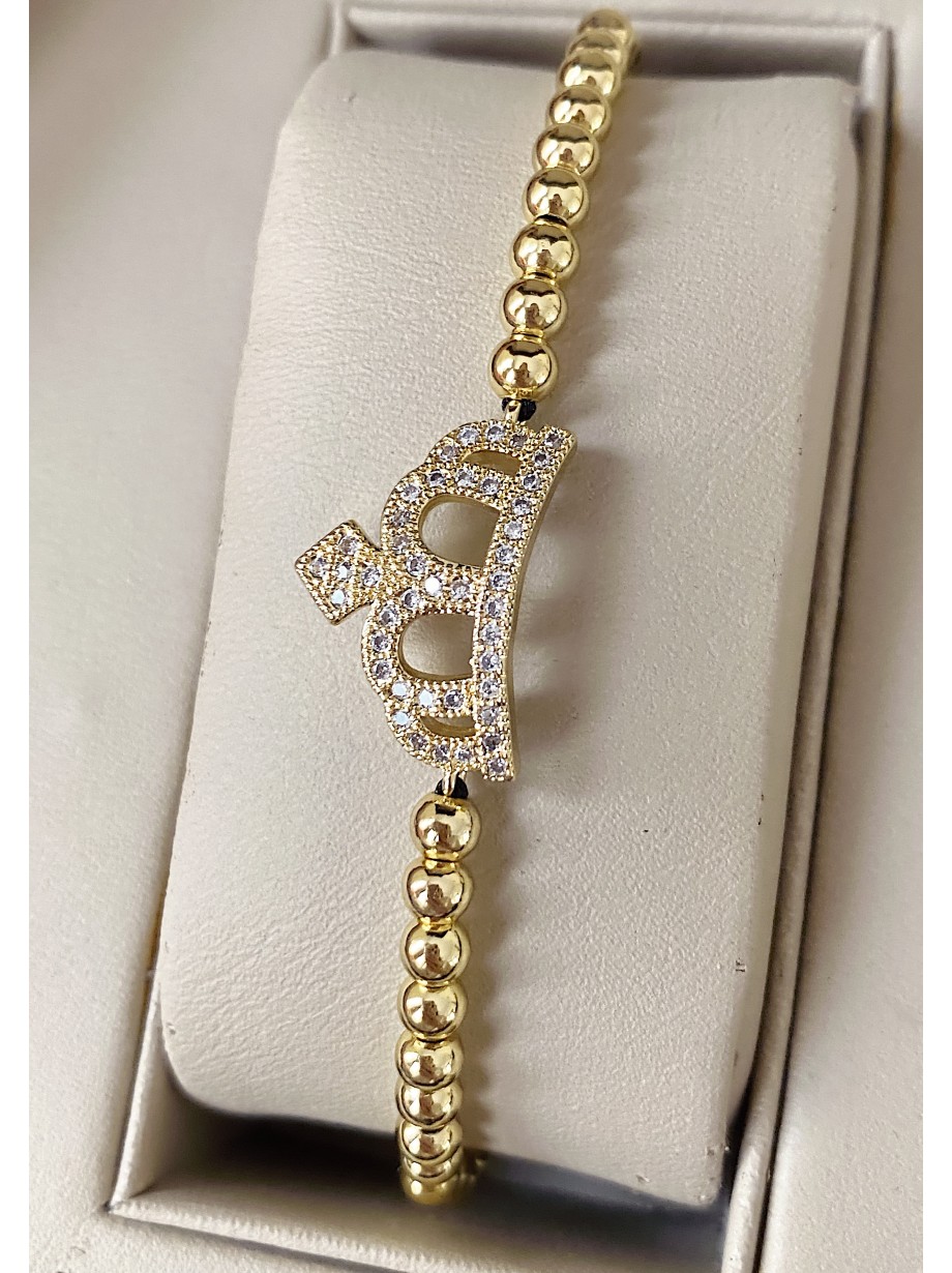 Bratara dama model deosebit cu margele aurii si coroana cu pietricele stralucitoare