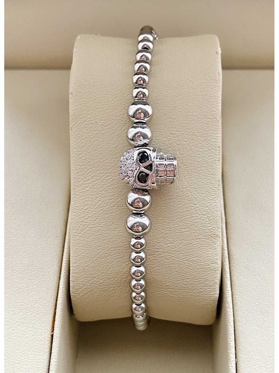 Bratara dama model deosebit cu margele argintii si craniu argintiu