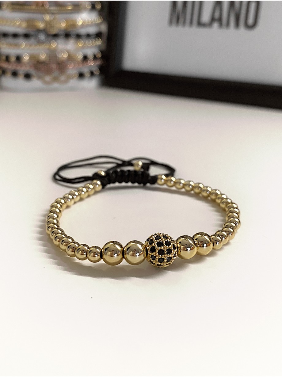 Bratara dama model deosebit cu margele aurii si biluta cu pietricele negre