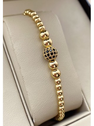 Bratara dama model deosebit cu margele aurii si biluta cu pietricele negre