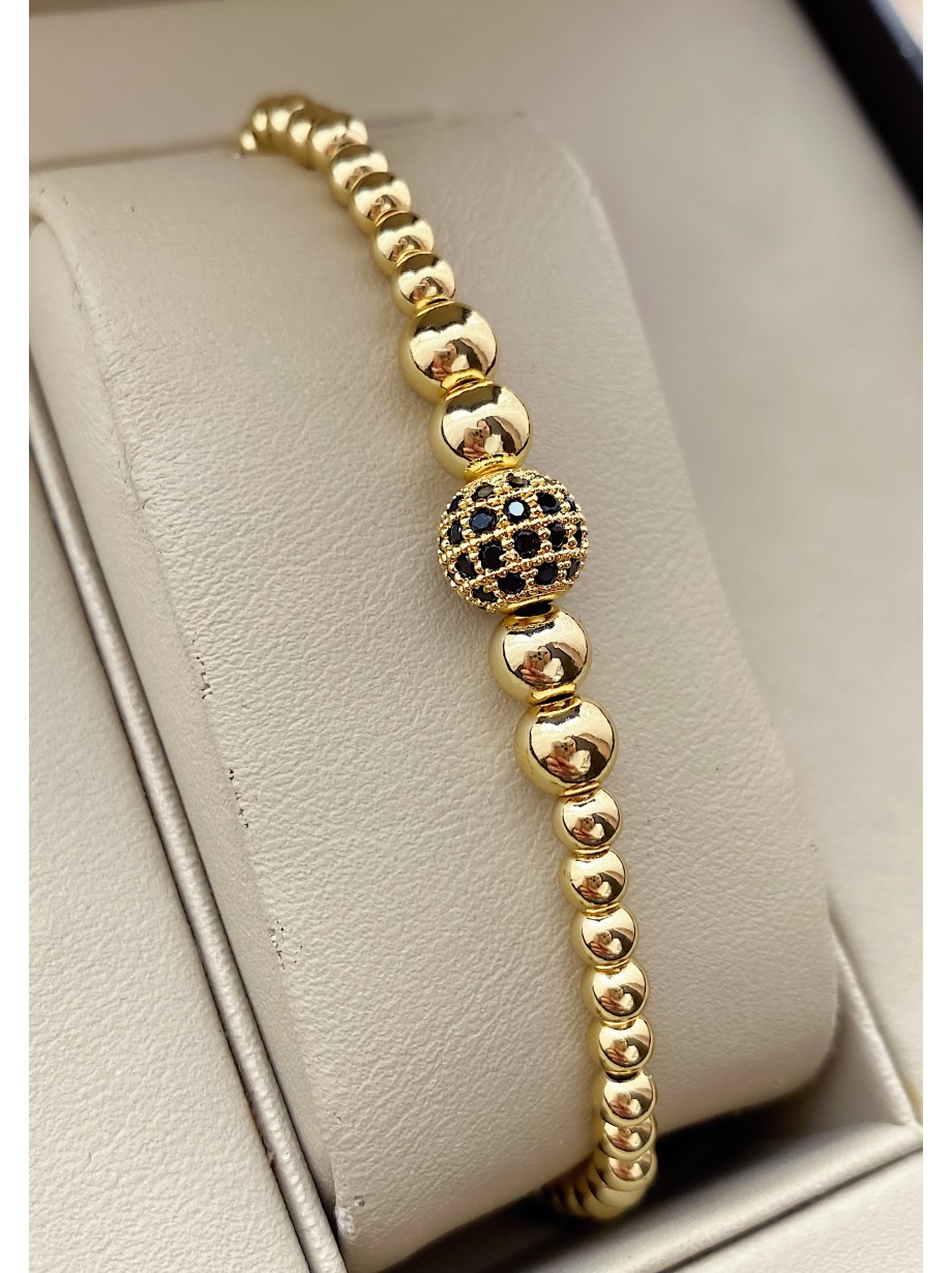 Bratara dama model deosebit cu margele aurii si biluta cu pietricele negre