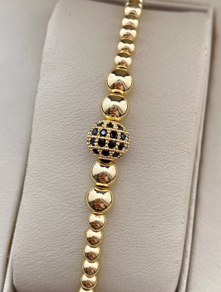 Bratara dama model deosebit cu margele aurii si biluta cu pietricele negre