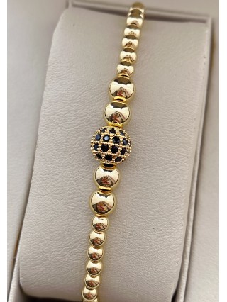 Bratara dama model deosebit cu margele aurii si biluta cu pietricele negre