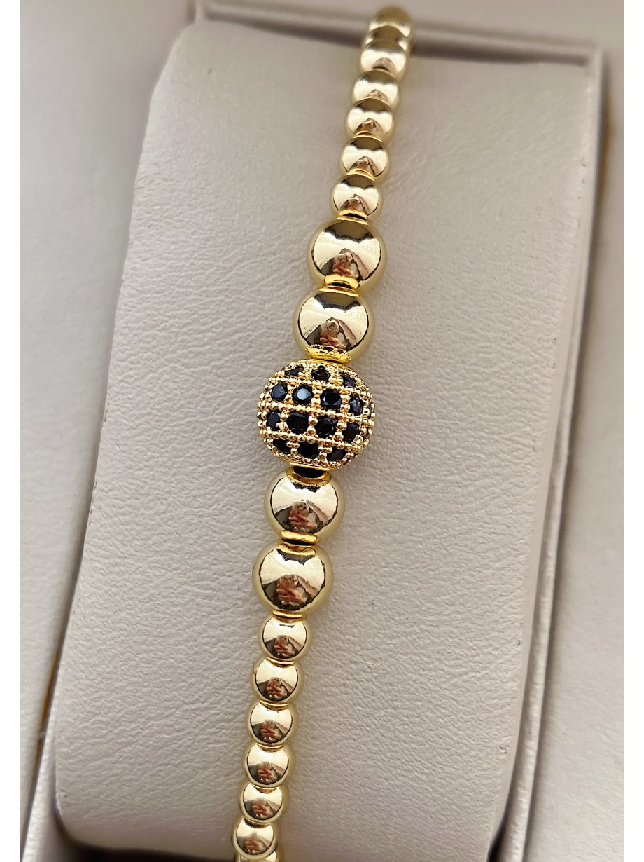 Bratara dama model deosebit cu margele aurii si biluta cu pietricele negre
