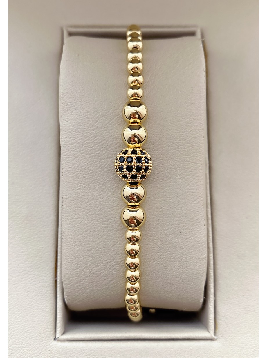 Bratara dama model deosebit cu margele aurii si biluta cu pietricele negre