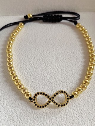 Bratara dama model deosebit cu margele aurii si infinit cu pietricele negre