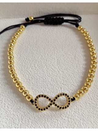 Bratara dama model deosebit cu margele aurii si infinit cu pietricele negre