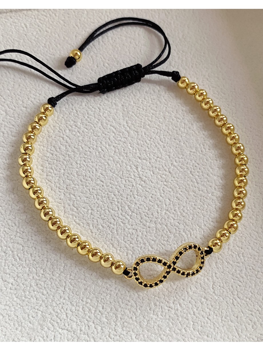 Bratara dama model deosebit cu margele aurii si infinit cu pietricele negre