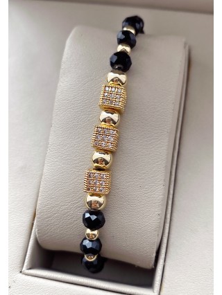 Bratara dama model deosebit cu margele negre si patrate cu pietricele stralucitoare
