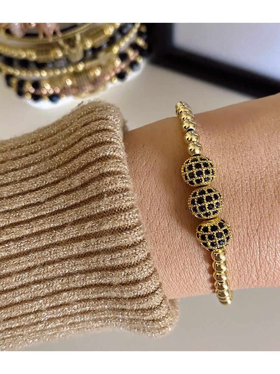 Bratara dama model deosebit cu margele aurii si 3 bilute