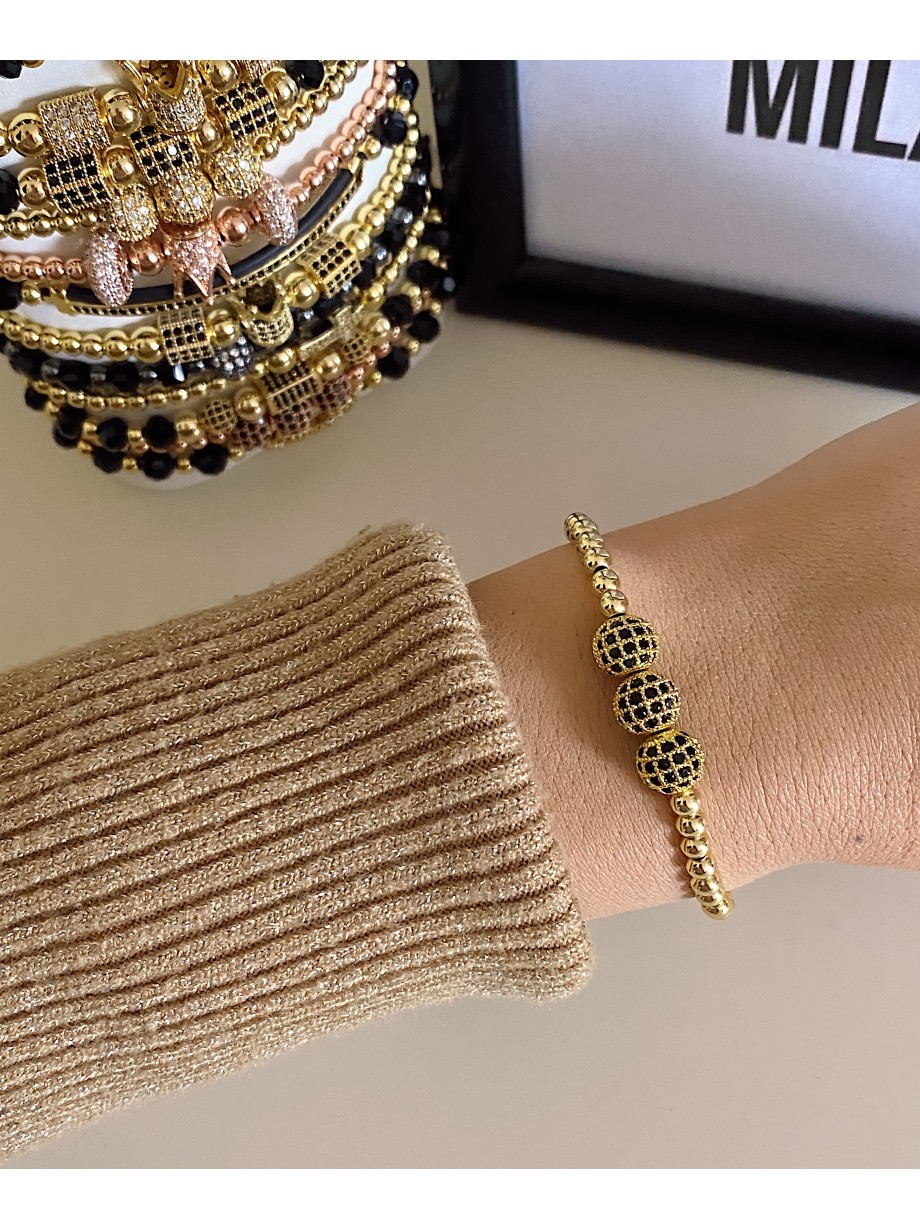 Bratara dama model deosebit cu margele aurii si 3 bilute