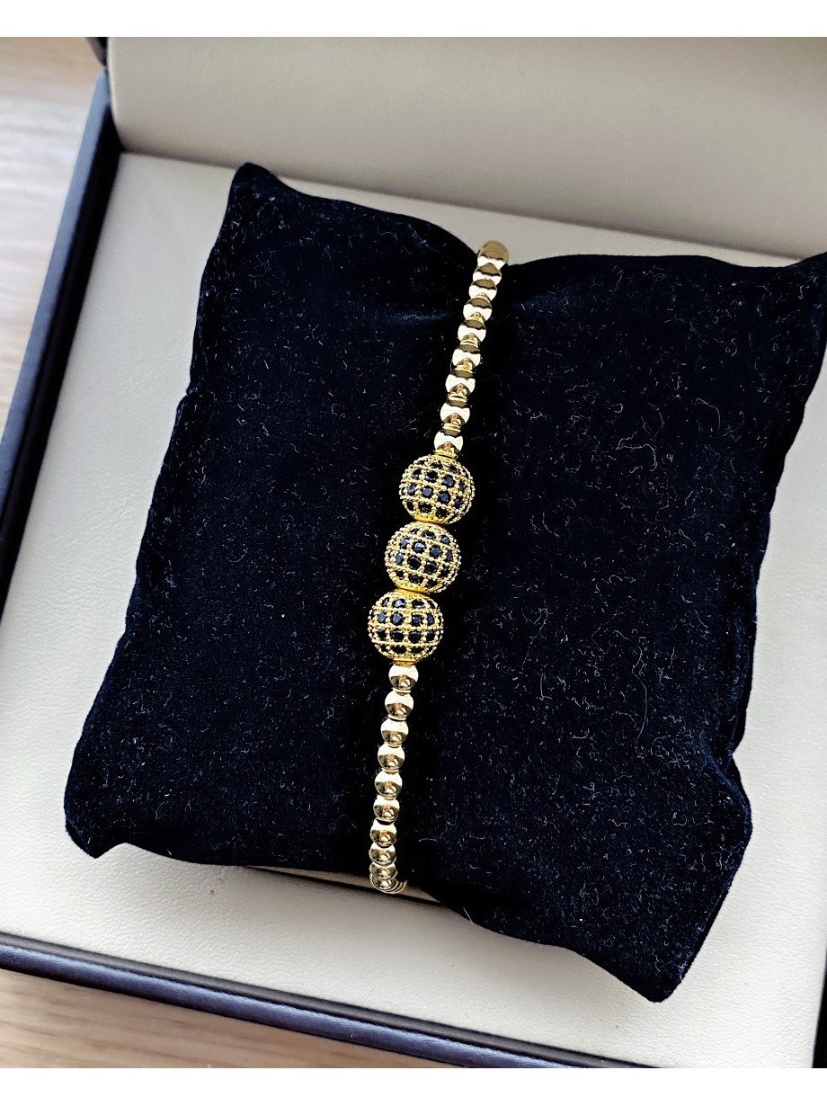 Bratara dama model deosebit cu margele aurii si 3 bilute