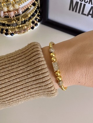 Bratara dama model deosebit cu margele aurii si forme cu pietricele stralucitoare