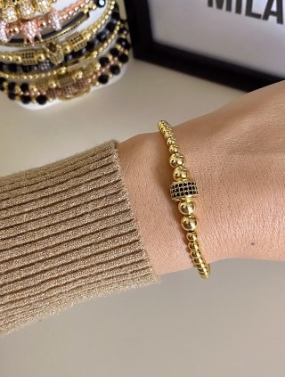 Bratara dama model deosebit cu margele aurii si biluta cu pietricele negre