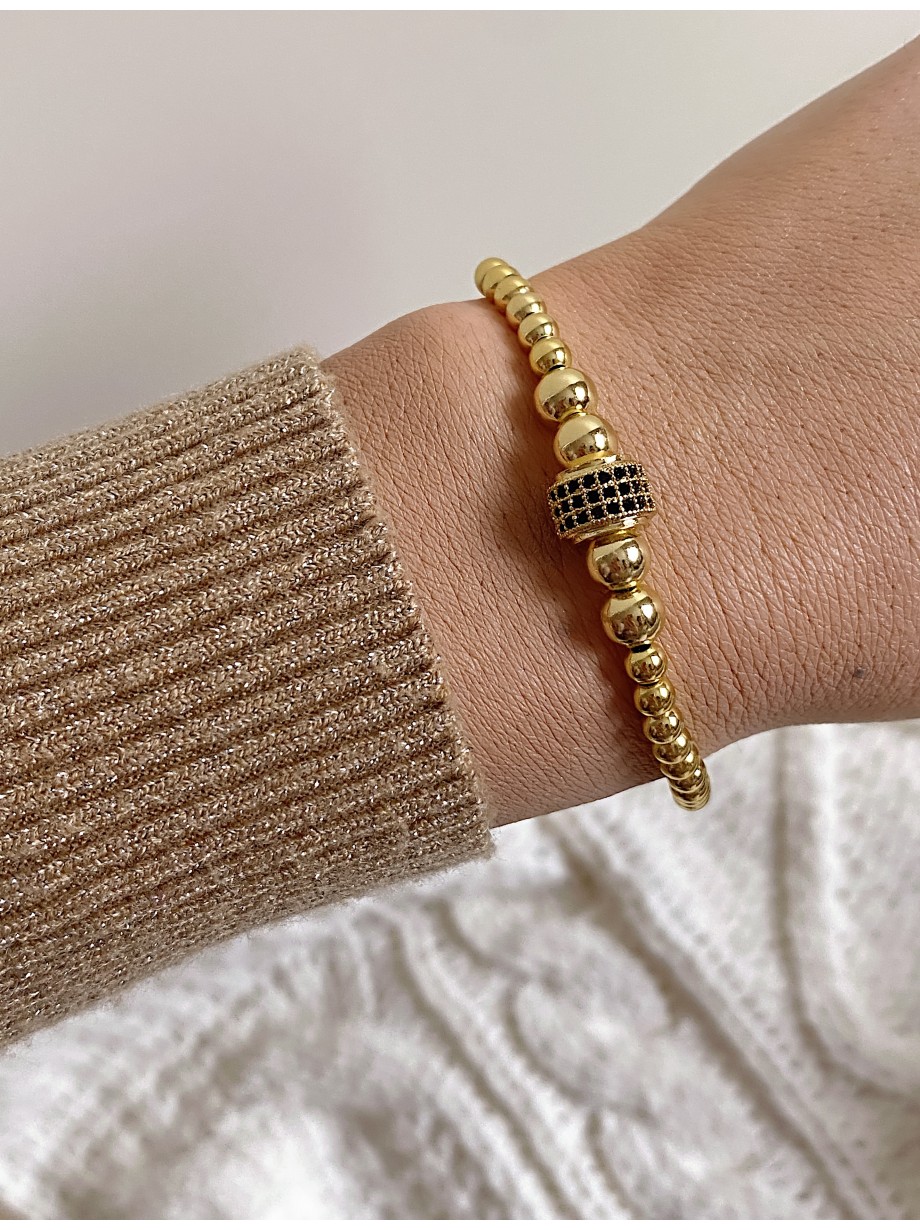 Bratara dama model deosebit cu margele aurii si biluta cu pietricele negre