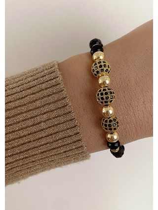Bratara dama model deosebit cu margele negre si 3 bilute cu pietricele negre 