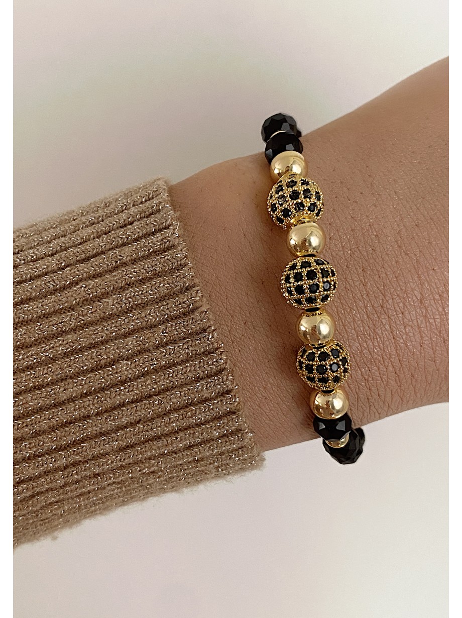 Bratara dama model deosebit cu margele negre si 3 bilute cu pietricele negre 